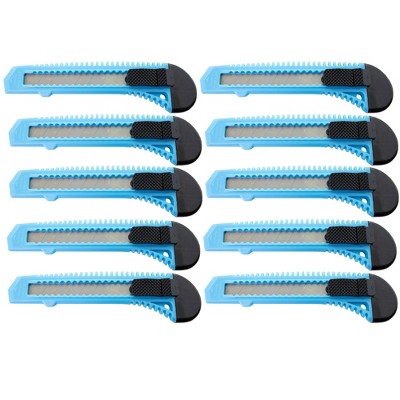 MotoProducts 10 Bulk 6" Box Cutters Sky Blue with Snap-Off Blades and Safety Locks