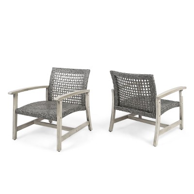 Dexmalle 2 Pieces Hampton Wood Patio Wicker Club Chairs