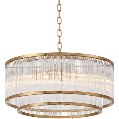 Possini Euro Design Warren 20" Modern Pendant Ceiling Light Fixture Dining Room Over Table Kitchen Island Drum 6-Light Golden Bronze Finish Glass