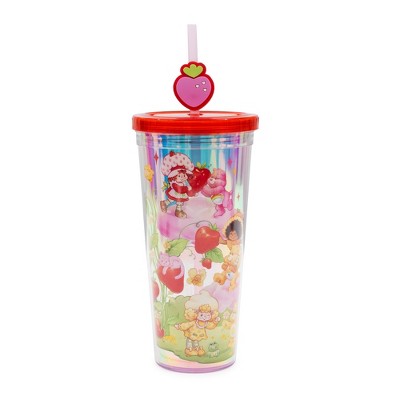 Silver Buffalo Care Bears x Strawberry Shortcake 24-Ounce Carnival Cup With Straw Topper Charm