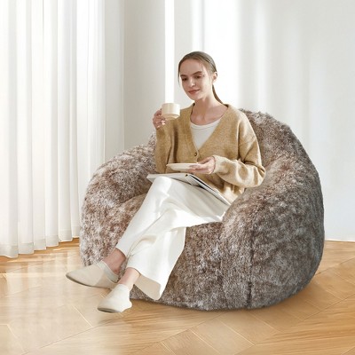 Giant Fluffy Bean Bag Adults Faux Fur Beanbag Chair Foam Filled Soft Lazy Couch for Reading Relaxing