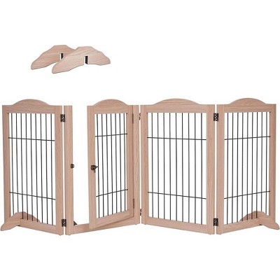 Arf Pets Freestanding Dog Gate, 4-Panel Extension, 360° Foldable Dog Gate 80"W x 31.5"H - Walnut