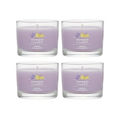 Yankee Candle Signature Votive Mini Candle Jar  Lemon Lavender Scent  Natural Soy Wax Blend Candle with Natural Fiber Wick  1.3oz Glass Jar  4-Pack