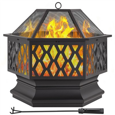 Yaheetech 26" Steel Fire Pit Outdoor Fireplace, Black
