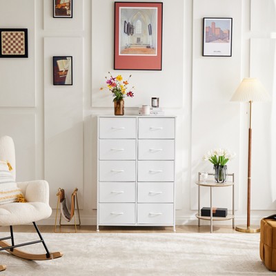 Bestier Dresser for Bedroom, 5 Storage Drawers, Fabric Closet Chests Organizer Tower Furniture with Wooden Top for Clothes