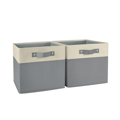 RiverRidge Kids' 2pc Two-Tone Collapsible Cube Fabric Storage Bins with Handles for Playroom Organization