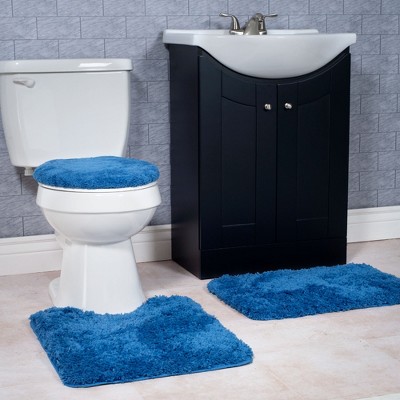 Hastings Home 3 Piece Super Plush Non-Slip Bath Mat Rug Set - Navy