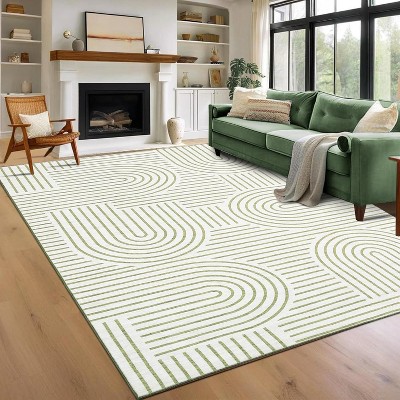 Abstract Washable Area Rug Non-Slip Throw Rug with Rubber Back, Low Pile Stain Resistant Boho Geometric Carpet for Living Room, Bedroom Dining Room