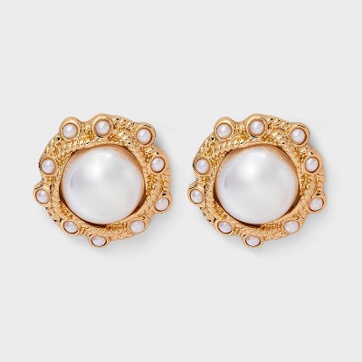 Pearl Button Earrings - A New Day™ Gold/Pearl