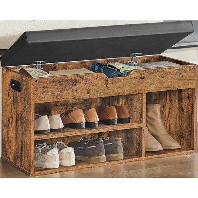 Storage Bench with Cushion, Shoe Bench with Padded Seat, 3 Compartments, Hidden Storage, Shelves, Hallway Bedroom