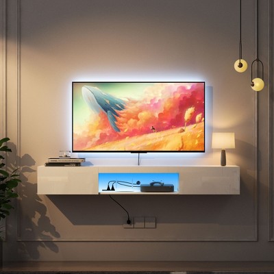 Sapphtopaz Wall Mounted Floating TV Stand for TVs Up to 70" with LED Entertainment Center with Storage Cabinets for Living Room