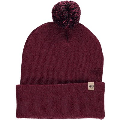 Minus33 Merino Wool Midweight - Everyday Knit Cuff Pom Beanie 100% Merino Wool Burgundy with Black and Burgundy Pom