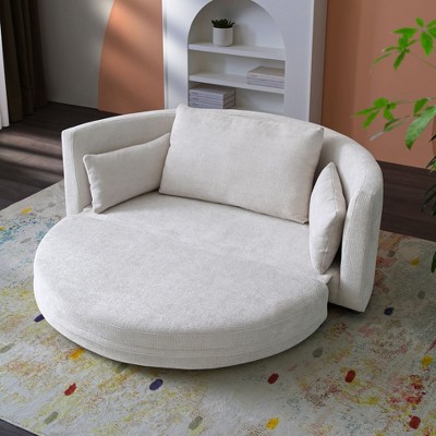 NicBex Pull Out Couch Round Folding Sofa Bed Futon Floor Sofa Bed Chenille Sofa with 3 Pillow and 3 Seat