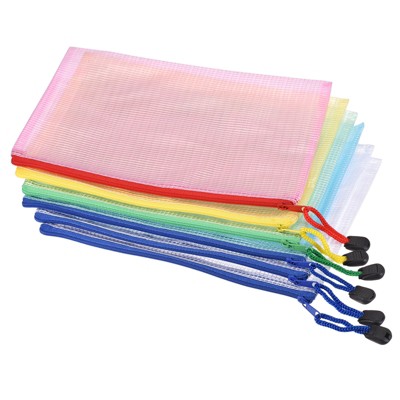 Unique Bargains PVC Waterproof Mesh Zipper Home Office File Bags 6 Pcs