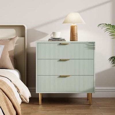 Modern 3 Drawer Dresser for Bedroom, Large Nightstand Chest of Drawers, Modern Wood Storage Dresser Organizer with Gold Metal Handles