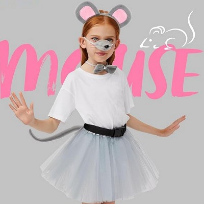 Joyfy Halloween Costume Accessory Mouse Costume Set, Animal Ears Headband Tail Costume Accessory for Kids Adult Halloween Animal Costume