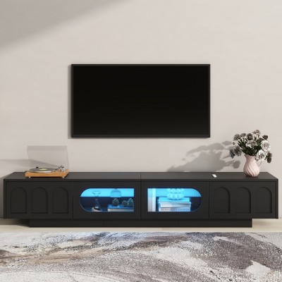 Lyngins TV Stand with Fluted Glass Doors,Media Console with APP-Controlled LED Light,2 Drawers & Cabinets,Entertainment Center for Living Room