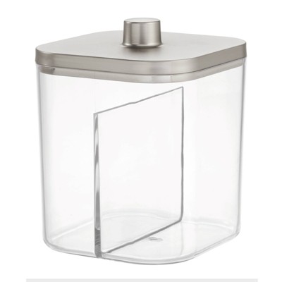 iDESIGN Ilese Divided Canister Clear/Brushed Nickel: Plastic Qtip Jar with Lid for Bathroom Storage, Hand Wash Care