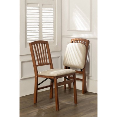 2pc Slat Back Folding Chairs Cherry - Stakmore: Solid Hardwood, Padded Seat, No Assembly Required