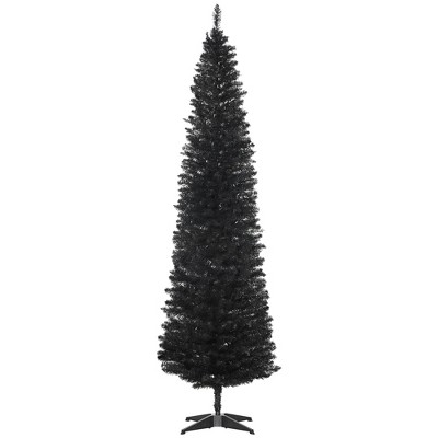 HOMCOM 7 FT Unlit Artificial Christmas Tree Slim Noble Fir with Realistic Branches and 499 Tips, Black