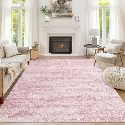 Area Rugs Floral Vintage Distressed Print Rugs for Living Room Bedroom Washable Rugs Non Slip Boho Area Rug Low Pile Ultra-Thin Floor Carpet