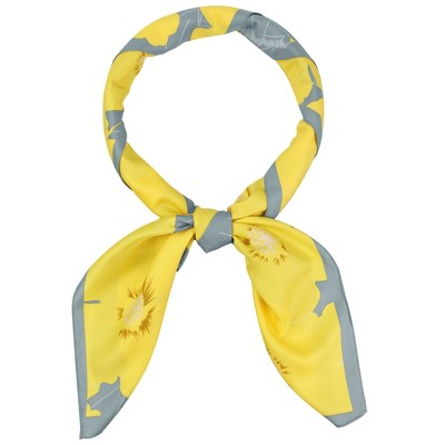 Elerevyo Women's Floral Contrast Color Silk Feeling Satin Square Scarves Bandanas 35.4" X 35.4"