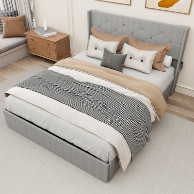 Full Size Storage Bed with Modern Wingback Headboard and USB Ports