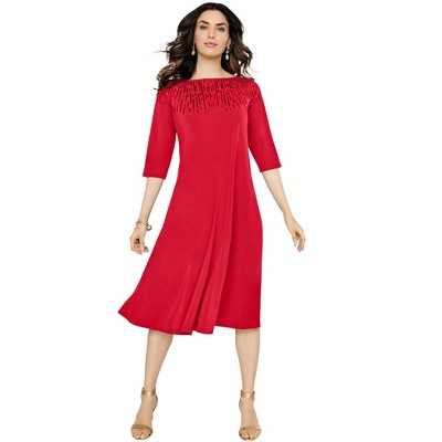 Roaman's Ultrasmooth Fabric Embellished Swing Dress