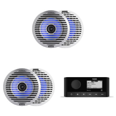 Fusion MS-RA60 Marine Stereo With Wireless Connectivity w/ (2 Pair) 51KM614FL 6.5-Inch (165mm) Thin-Mount Marine Coaxial Speakers with RGB LED, 4-O...