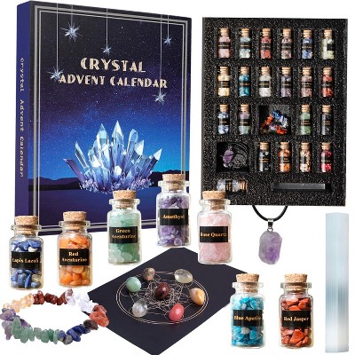Crystal Advent Calendar 2025 Healing Crystals, Gemstone Decoration Natural Crystal Fragment Bottle Gift Set, Suitable for Party Gifts Holiday