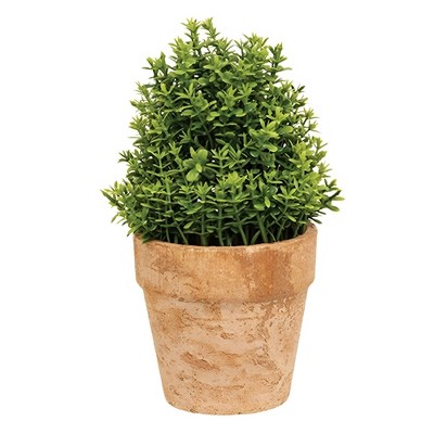 Slickblue Artificial Boxwood Bush in Weathered Clay Pot, 6" Greenery Accent for Mantels, Shelves, and Spring Decor