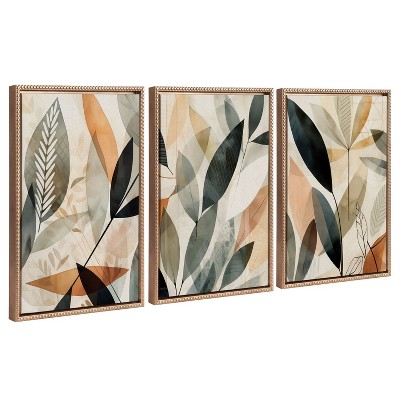 Kate and Laurel Sylvie Abstract Blue and Gray Earth Tone Botanical Framed Canvas Art Set by The Creative Bunch Studio