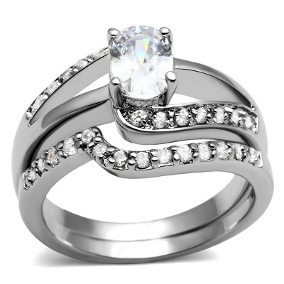 Slickblue Polished Silver Stainless Steel Women's Ring with Clear CZ Stone, Size 5-11
