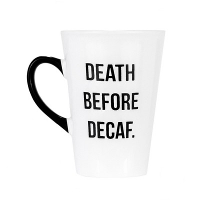 Amici Home Large 20 Oz. Ceramic Mug with Handle - “Death Before Decaf” Quote Cup for Coffee Drinkers, Novelty Drinkware for Kitchen Coffee Bar Cart