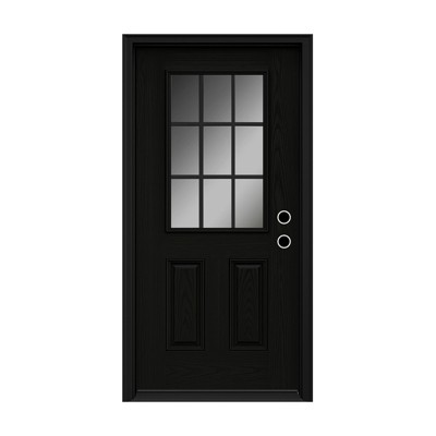 SpassWay 36"W*80"H 9-Lite 2-Panel Exterior Frosted Glass Prehung Front Entry Door Primed Interior Fiberglass Entrance Door