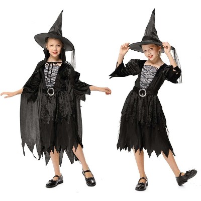 Enchanted Black Witch Dress for Girls - Classic Costume with Cloak for Halloween & Dress-Up Play