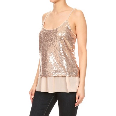 Anna-Kaci Women's Sequin Spaghetti Camisole Tank Top for Casual Looks