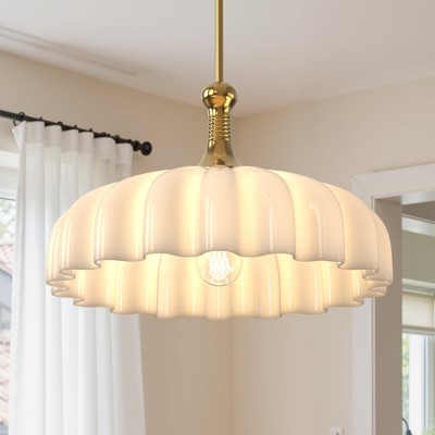 YANSUN Single-Light Pendant with 400mm Glass Shade, Copper Finish, Non-Integrated Bulb, E26 Socket