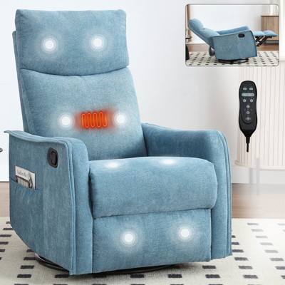 Heat Massage Recliner Chair, Manual Recline with Rocker and Swivel in Soft Fabric, 2 Side Pockets, Wood & Metal Frame - ModernLuxe
