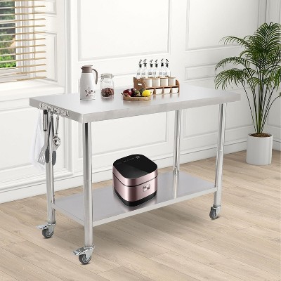 Stainless Steel Heavy-Duty Prep Table for Versatile Workspaces, Commercial Worktable with Hooks for Kitchens & Restaurants