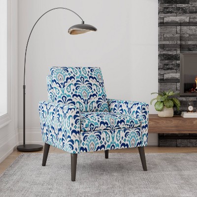 Handy Living Allyson Mid-Century Modern Small Space Armchair Damask Pattern Cobalt Blue/Gray