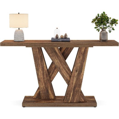 Tribesigns 55.12-Inch Farmhouse Console Table, Modern Behind The Couch Table with Geometric Base, Narrow Sofa Table Wood Long Entryway Table