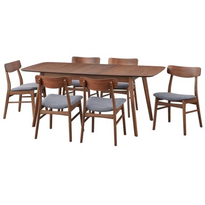 Buylateral 7pc Seats Wave Mid Century Modern Extendable Rectangular Dining Set