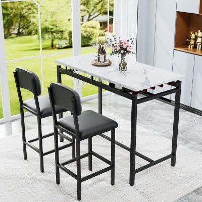 CAVINAS Dining Table Set for 2 Kitchen Table Table and Chair with 2 Upholstered Chairs, Bar Dining Table Set for Small Spaces