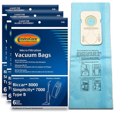 EnviroCare Replacement Micro Filtration Vacuum Cleaner Dust Bags made to fit Riccar 8000 and Simplicity 7000 Type B 18 pack