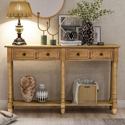 CAVINAS 58 inch Rectangle Console Table,Rustic Entryway Table with 2 Drawers and Bottom Shelf for Living Room,Hallway