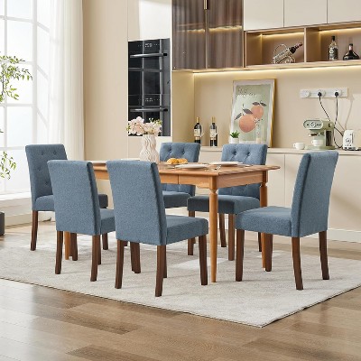 Parsons Button Tufted Dining Chairs Set of 2 - Upholstered Fabric Kitchen Chairs with Wood Legs & Padded Seats-Living Room Kitchen Furniture