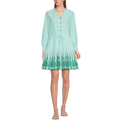 Lands' End Women's Long Sleeve Eyelet Mini Popover Dress
