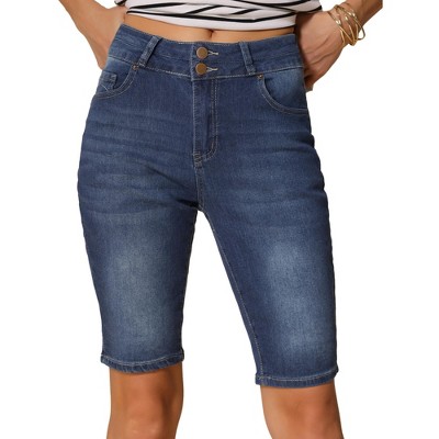 INSPIRE CHIC Women's Roll Cuff Fly Button and Zipper with Pockets Causal Denim Short Pants