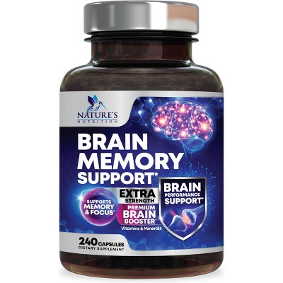 Brain Booster Nootropic Supplement 1000mg Support Focus Energy Memory & Clarity - 240 Capsules By Nature's Nutrition